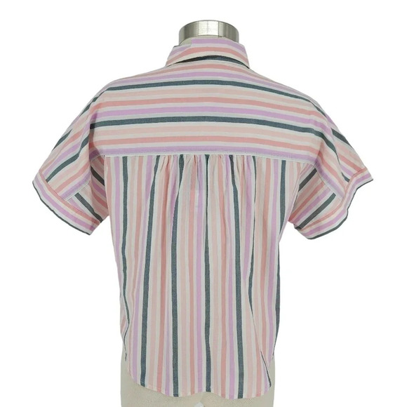 Universal Thread Shirt Striped Short Sleeve Boxy Collared V Neck Popover Top - Picture 4 of 7